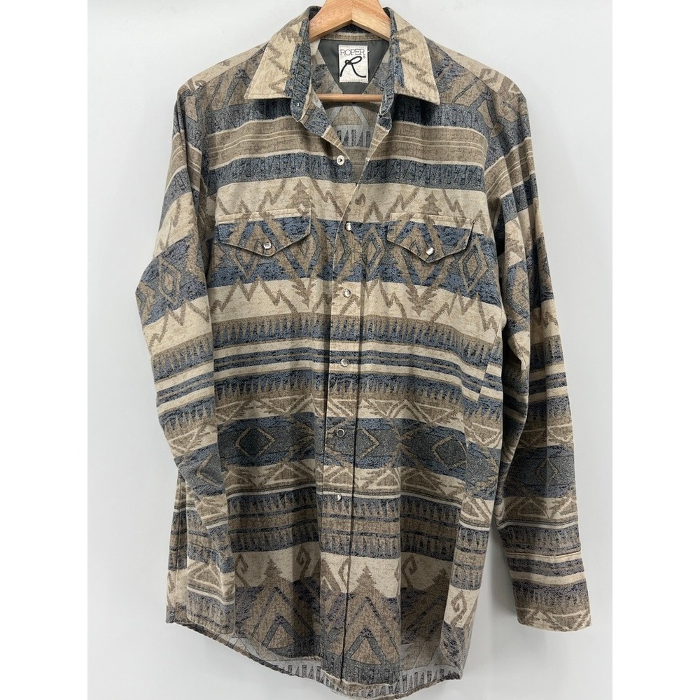 Roper Mens Western Pearl Snap Shirt Medium Geometric Southwestern vintage aztec
